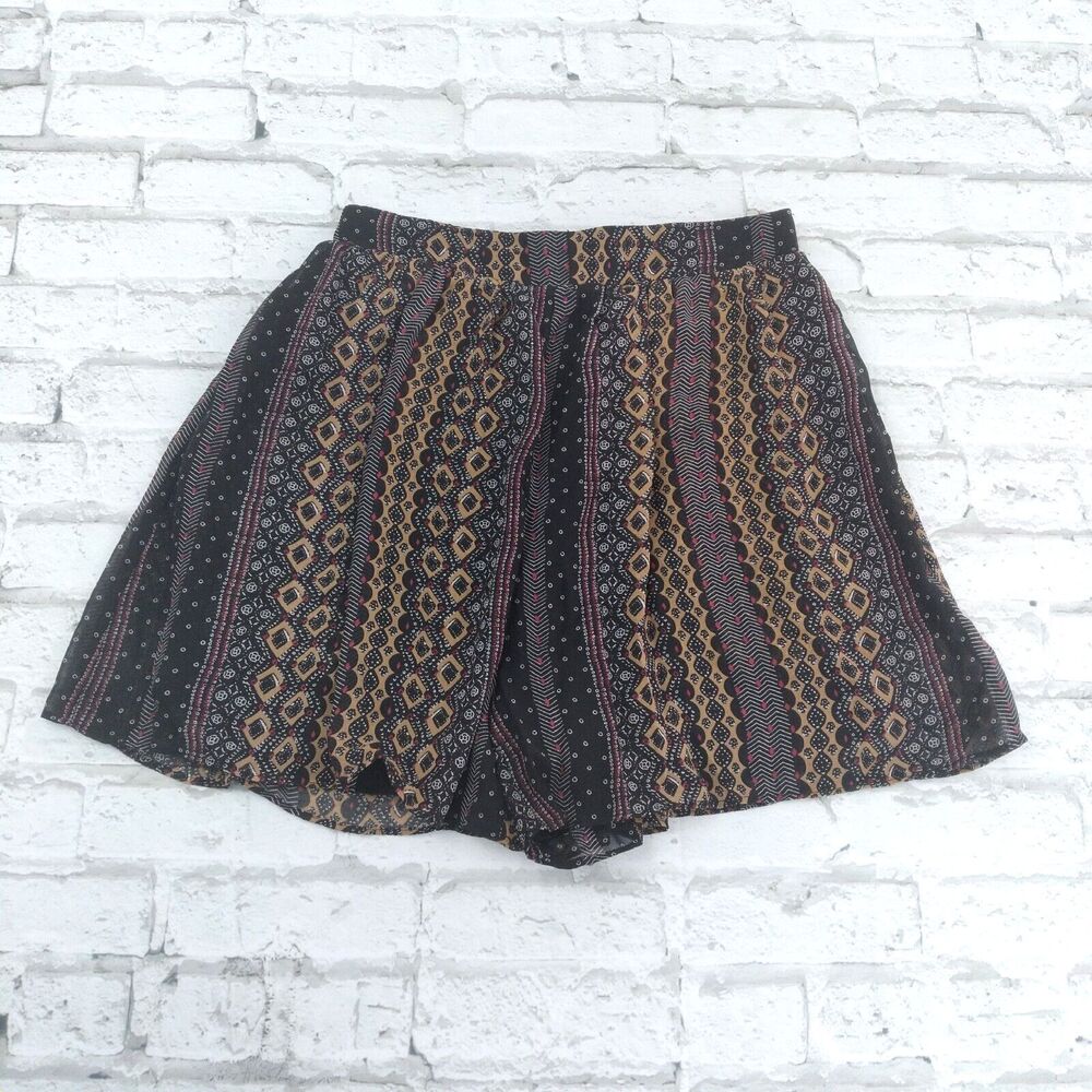 French Kiss Shorts Womens Small Black Geometric Aztec Lined Pockets Pull On Boho
